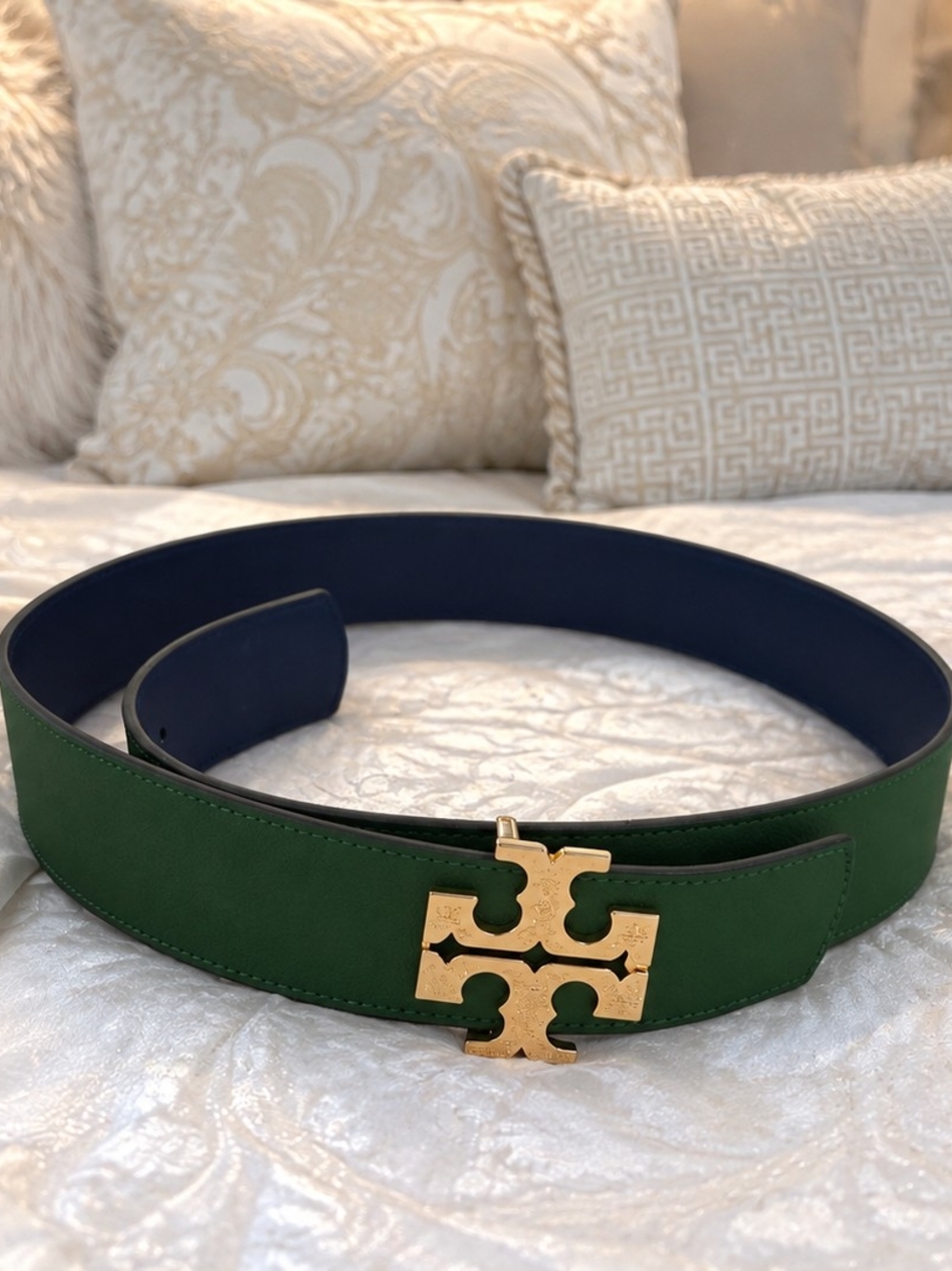 NEW Tory Burch Reversible Belt Navy/Green